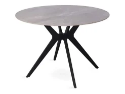 Mesa de comedor redonda ARVENA – 110 cm – Tablero de piedra sinterizada – Color gris – Diseño contemporáneo y robusto