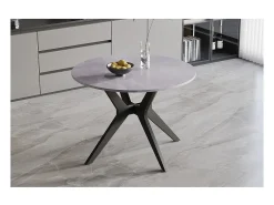 Mesa de comedor redonda ARVENA – 110 cm – Tablero de piedra sinterizada – Color gris – Diseño contemporáneo y robusto