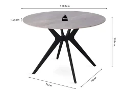 Mesa de comedor redonda ARVENA – 110 cm – Tablero de piedra sinterizada – Color gris – Diseño contemporáneo y robusto