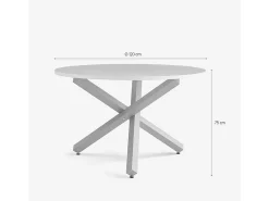 Mesa de comedor redonda blanca de 120 cm con patas cruzadas Rimu