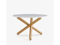 Mesa de comedor redonda blanca de 120 cm con patas cruzadas Rimu