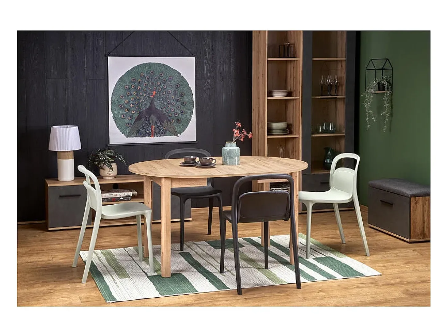 Mesa de comedor redonda 100cm extensible aspecto roble CARENE