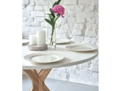 Mesa de comedor redonda 100cm Jubi Bold Blanco Tiza Roble