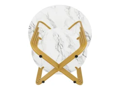 Mesa de comedor redonda con tablero chapado en mármol blanco y 1 estante con pata, estructura de metal dorado - 80x80x76cm