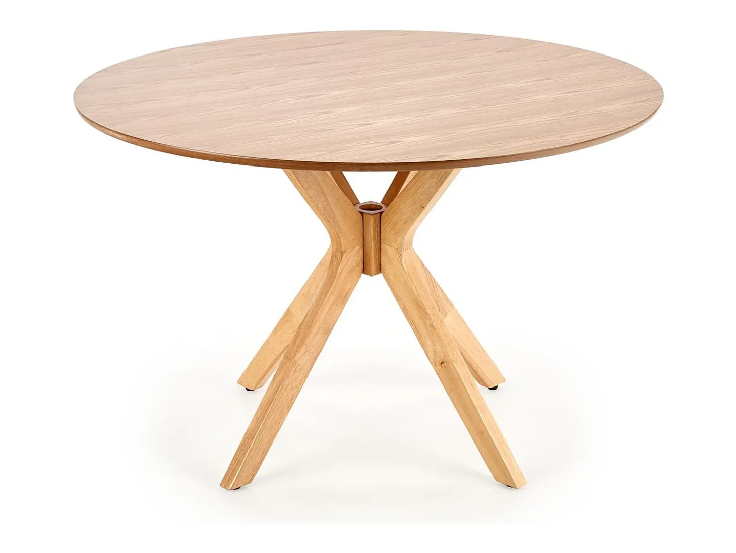 Mesa de comedor redonda con patas de madera maciza y tablero chapado en roble natural Racoon