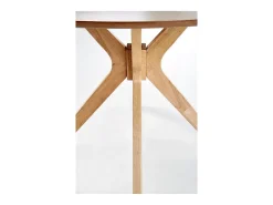 Mesa de comedor redonda con patas de madera maciza y tablero chapado en roble natural Racoon