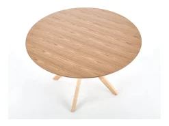 Mesa de comedor redonda con patas de madera maciza y tablero chapado en roble natural Racoon