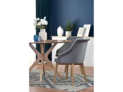 Mesa de comedor redonda con patas de madera maciza y tablero chapado en roble natural Racoon