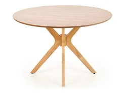 Mesa de comedor redonda con patas de madera maciza y tablero chapado en roble natural Racoon