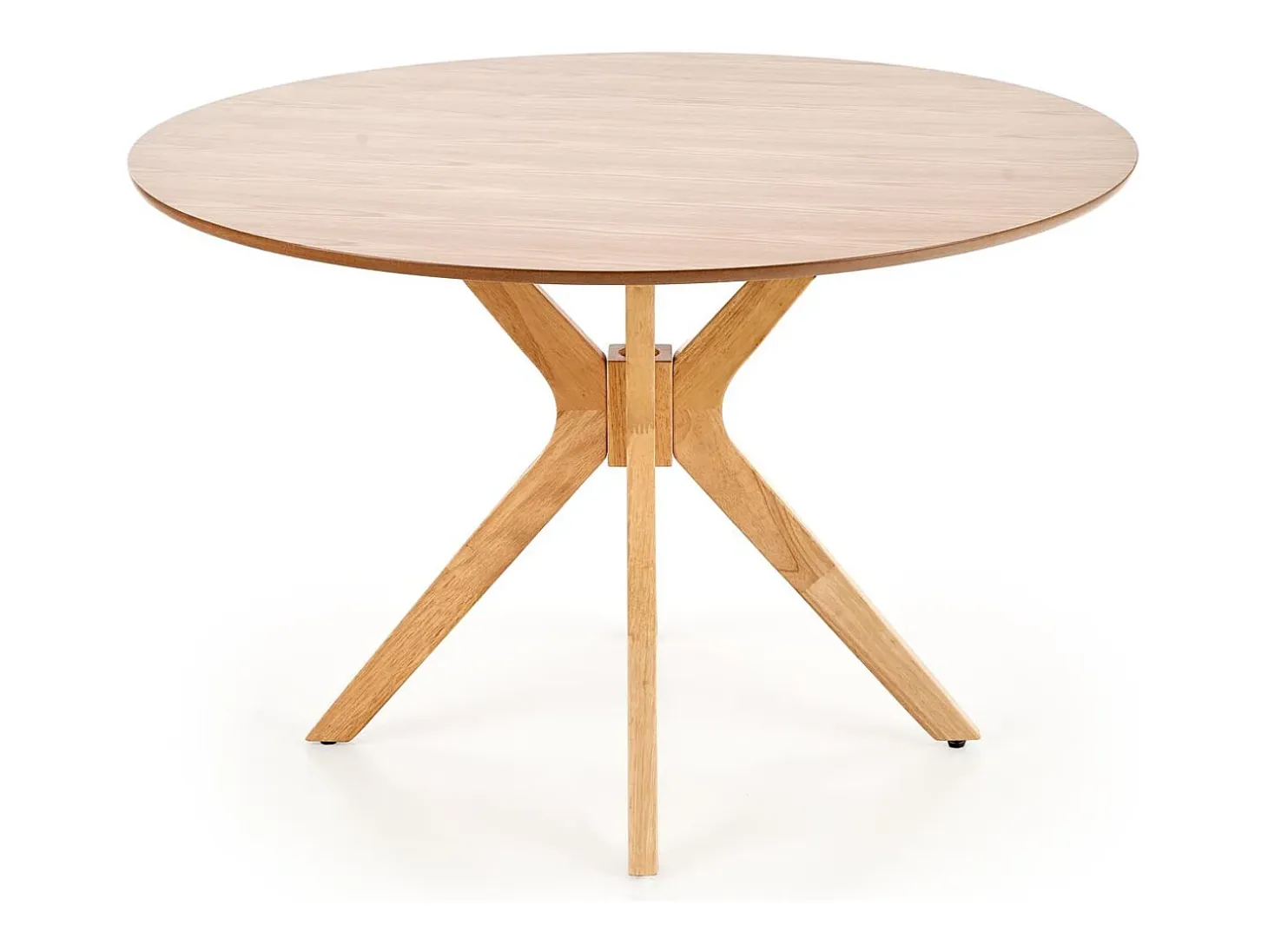 Mesa de comedor redonda con patas de madera maciza y tablero chapado en roble natural Racoon