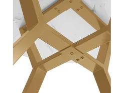 Mesa de comedor redonda con tablero de MDF efecto mármol y patas de metal dorado - para comedor y salón