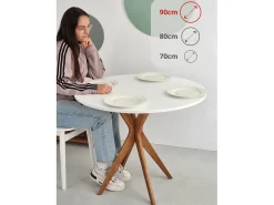 Mesa de comedor redonda 90cm Jubi Blanco Tiza | Pata de fresno