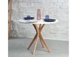 Mesa de comedor redonda 90cm Jubi Blanco Tiza | Pata de fresno