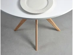Mesa de comedor redonda 90cm Jubi Blanco Tiza | Pata de fresno