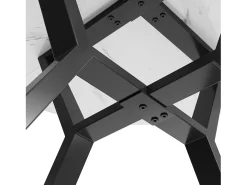 Mesa de comedor redonda con tablero chapado en mármol blanco y patas cruzadas de metal negro - 100x100x75cm