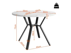 Mesa de comedor redonda con tablero chapado en mármol blanco y patas cruzadas de metal negro - 100x100x75cm