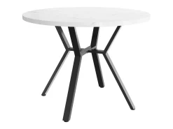 Mesa de comedor redonda con tablero chapado en mármol blanco y patas cruzadas de metal negro - 100x100x75cm