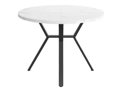 Mesa de comedor redonda con tablero chapado en mármol blanco y patas cruzadas de metal negro - 100x100x75cm