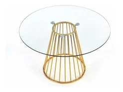 Mesa de comedor redonda con tapa de cristal y pata central de acero dorado Cambridge