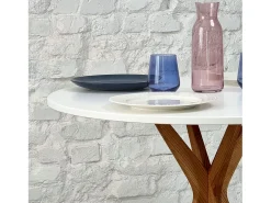 Mesa de comedor redonda 80cm Jubi Blanco Tiza | Pata de fresno teñida de roble
