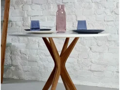 Mesa de comedor redonda 80cm Jubi Blanco Tiza | Pata de fresno teñida de roble