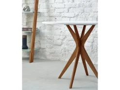 Mesa de comedor redonda 80cm Jubi Blanco Tiza | Pata de fresno teñida de roble