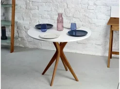 Mesa de comedor redonda 80cm Jubi Blanco Tiza | Pata de fresno teñida de roble