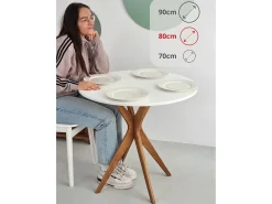 Mesa de comedor redonda 80cm Jubi Blanco Tiza | Pata de fresno teñida de roble