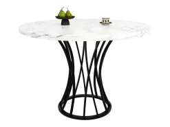 Mesa de comedor redonda de MDF y metal, diseño moderno, con patas negras y tablero efecto mármol (80 x 80 x 76 cm)