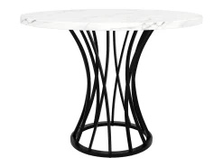 Mesa de comedor redonda de MDF y metal, diseño moderno, con patas negras y tablero efecto mármol (80 x 80 x 76 cm)