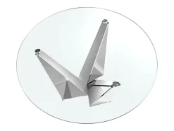 Mesa de comedor redonda de diseño Bazika de 130 cm con cristal templado y patas de acero cromado