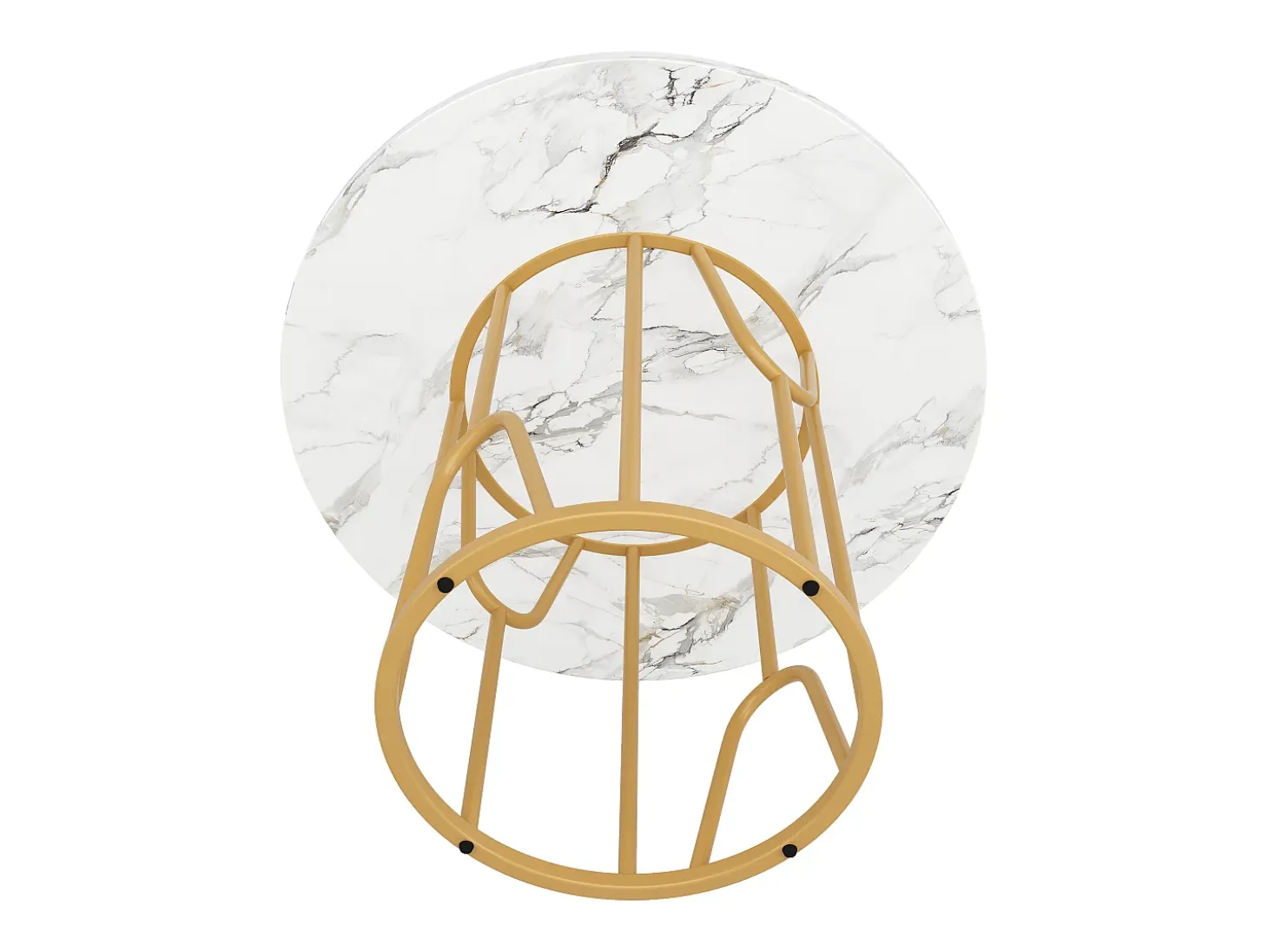 Mesa de comedor redonda, diseño elegante, MDF marmolado, patas doradas (80x80x76 cm)