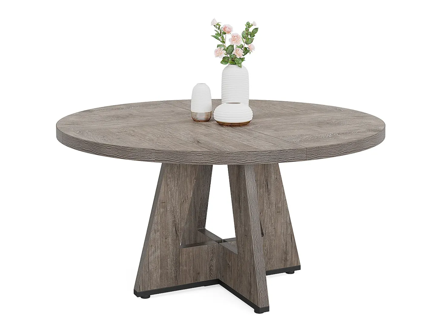Mesa de comedor redonda de 120 cm para cocina, salón de comedor y sala de estar, color gris (solo la mesa)