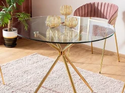 Mesa de comedor redonda de diseño de 80 cm con tablero de cristal Puppis