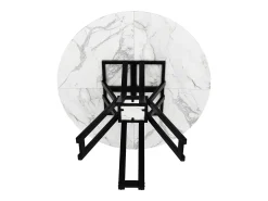 Mesa de comedor redonda, diseño moderno, MDF y metal negro jaspeado, para 4-6 personas (100x100x76 cm)