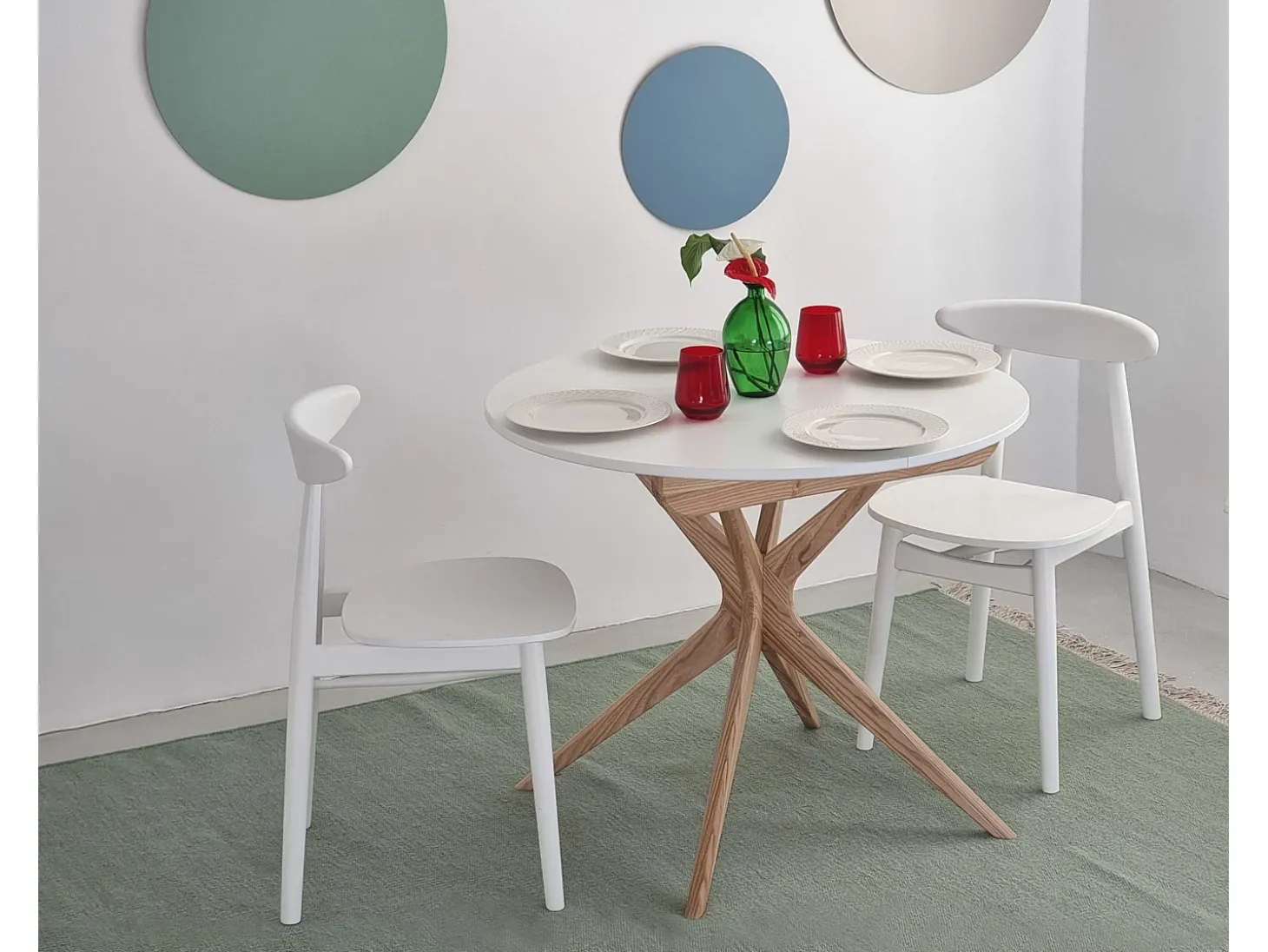 Mesa de comedor redonda extensible 90cm Jubi Blanca | Pata de fresno