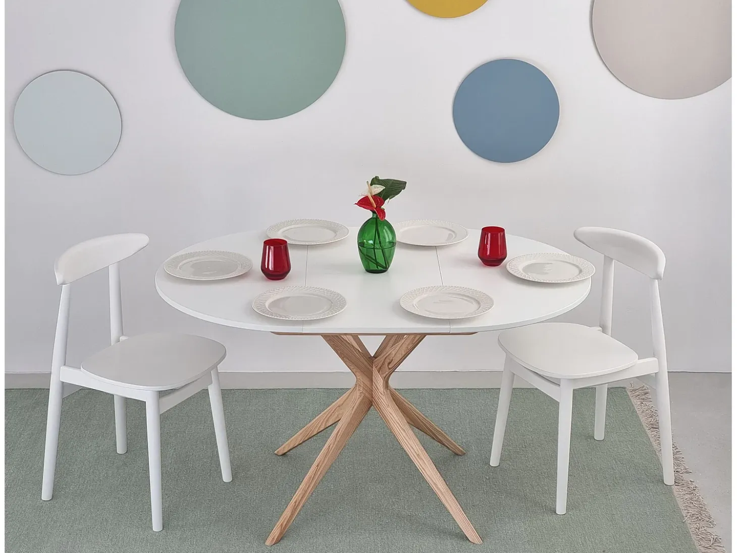 Mesa de comedor redonda extensible 90cm Jubi Blanca | Pata de fresno