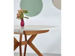 Mesa de comedor redonda extensible 110cm Biju Blanco Tiza Roble