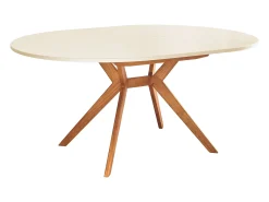 Mesa de comedor redonda extensible 110cm Biju Blanco Tiza Roble