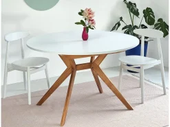 Mesa de comedor redonda extensible 120cm Biju Marrón Beige Roble