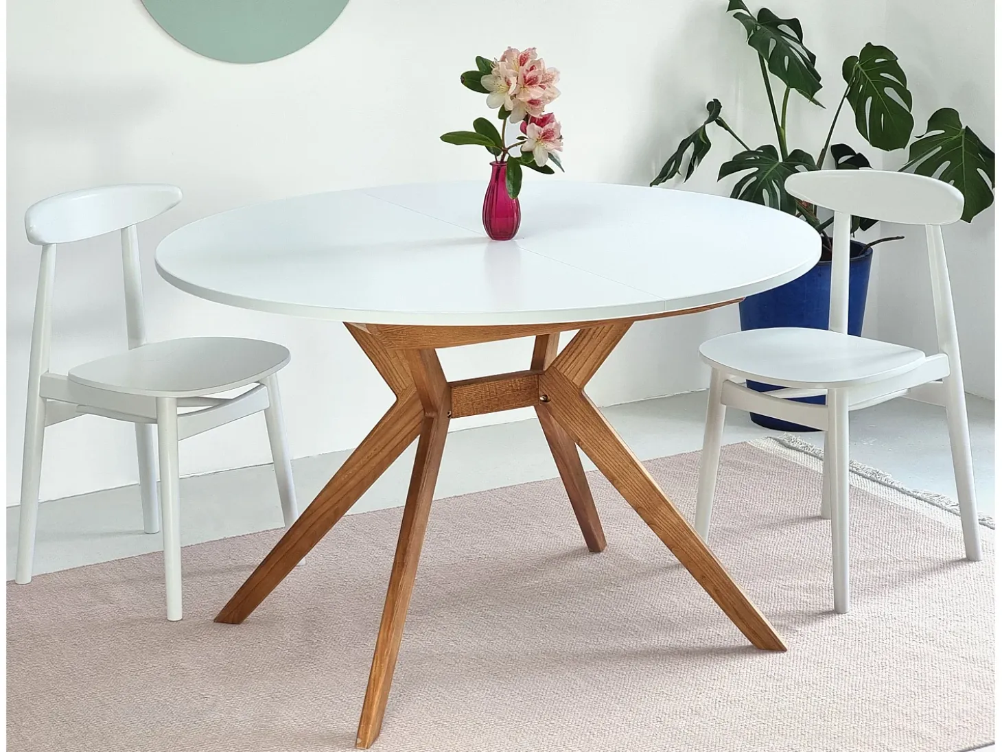 Mesa de comedor redonda extensible 120cm Biju Marrón Beige Roble