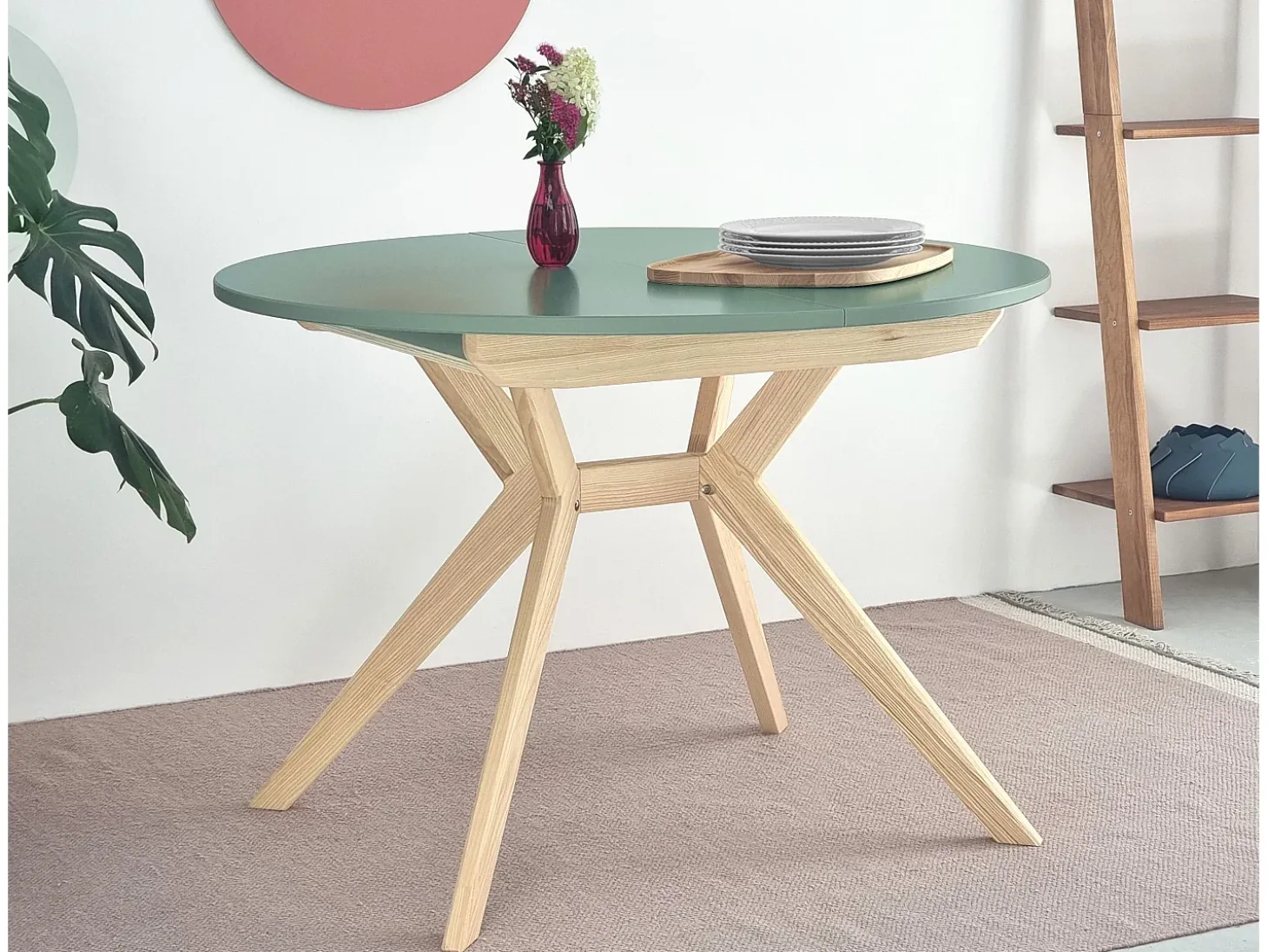 Mesa de comedor redonda extensible 120cm Biju Marrón Beige Roble