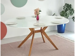 Mesa de comedor redonda extensible 120cm Biju Marrón Beige Roble