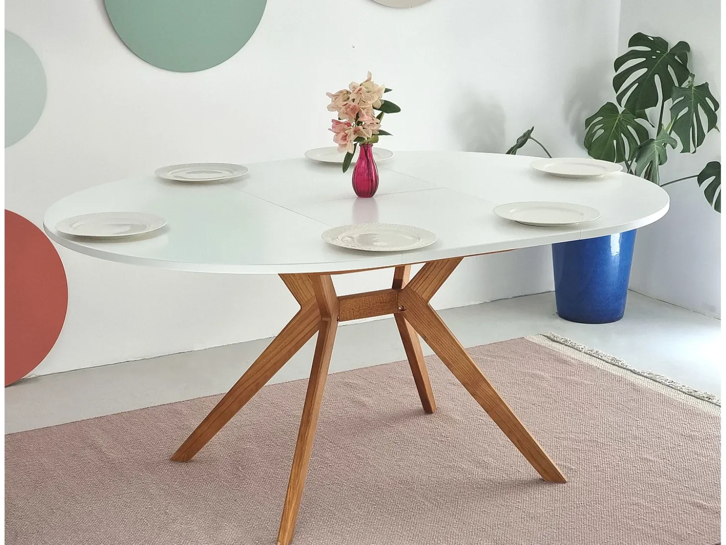 Mesa de comedor redonda extensible 120cm Biju Marrón Beige Roble