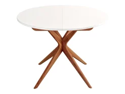 Mesa de comedor redonda extensible 100cm 5 personas Jubi Blanca | Pata de fresno teñida de roble