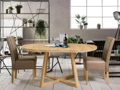 Mesa de comedor redonda extensible de 100 a 130 cm en madera maciza de roble Mobalpy