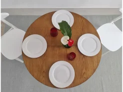 Mesa de comedor redonda extensible 90cm Jubi Nogal