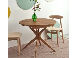 Mesa de comedor redonda extensible 90cm Jubi Nogal