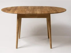 Mesa de comedor redonda extensible de 100 a 130 cm en madera maciza de roble Kundy