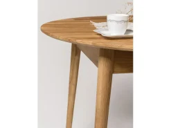 Mesa de comedor redonda extensible de 100 a 130 cm en madera maciza de roble Kundy